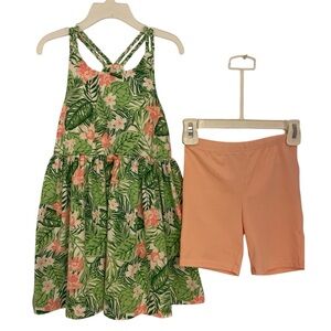 Tommy Bahama sundress with bike shorts, pink and green. Size 4T. Floral, palm